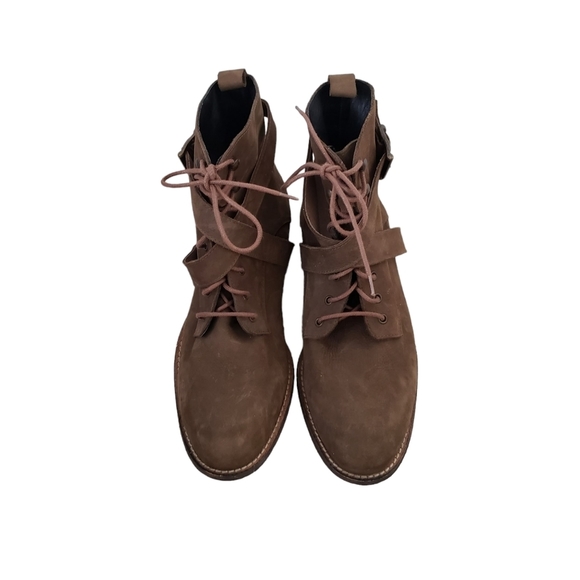 Renvy Spain Brown Nubuck Leather Lace Up & Straps Moto Boots - Picture 3 of 10